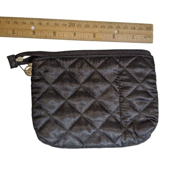 Quilted Black Satin Zippered Coin Pouch With Wrist Strap & Charming Metal Pull - Picture 4 of 5